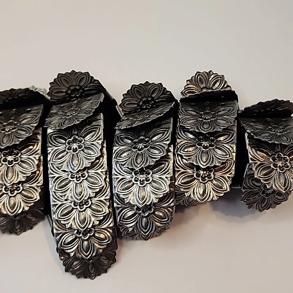 Blingy Belt Blue Shiny Rhinestone W/ Floral Crystal Buckle Stretch Black Elastic